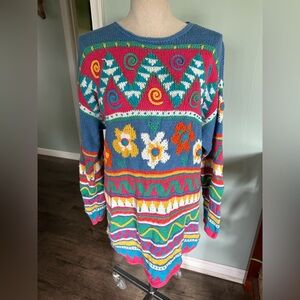 Vintage Sigrid Olsen Colorful Funky Patterned Chunky Grandma Sweater Size Medium